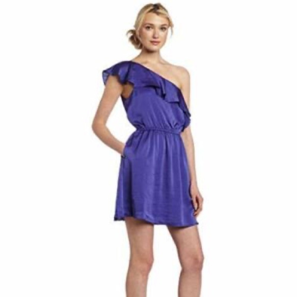 BCBGeneration One Shoulder Ruffle Dress with pockets, color Purple Passion, sz S